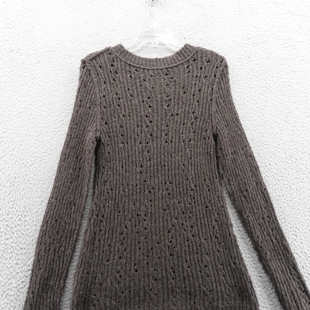 Free People Open Knit Tunic Sweater Medium Brown Wool Blend Women Scoop‎ Neck